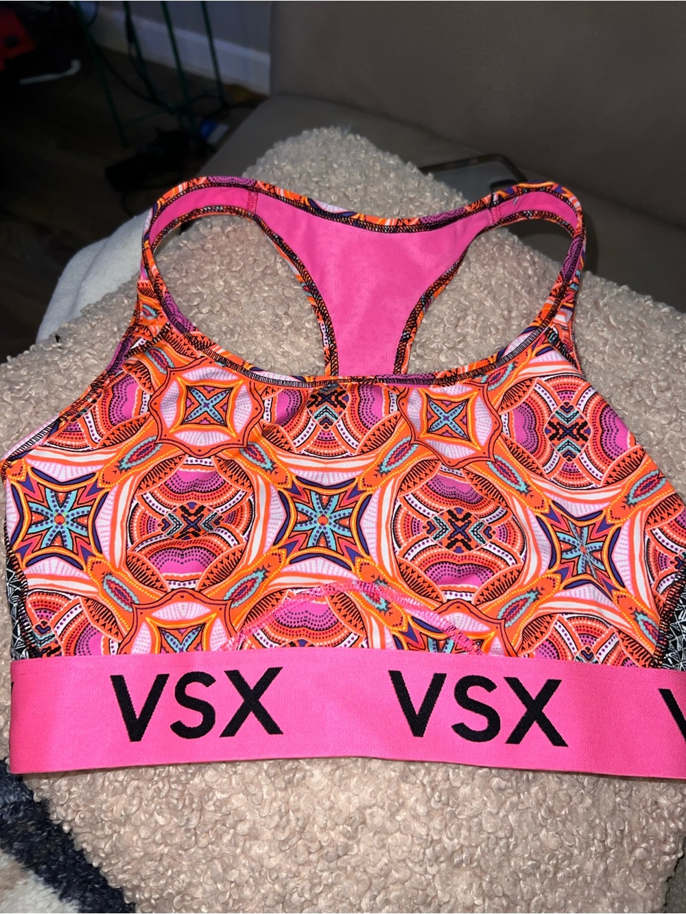 VSX Pink & Orange Geometric Racerback Sports Bra